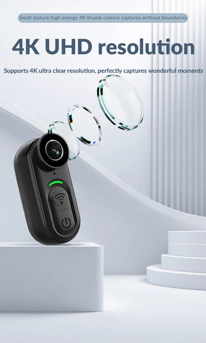 Compact Waterproof 4K Mini Body Camera 6-Axis Stabilized Thumb Cam for Outdoor Sports & Travel Recording