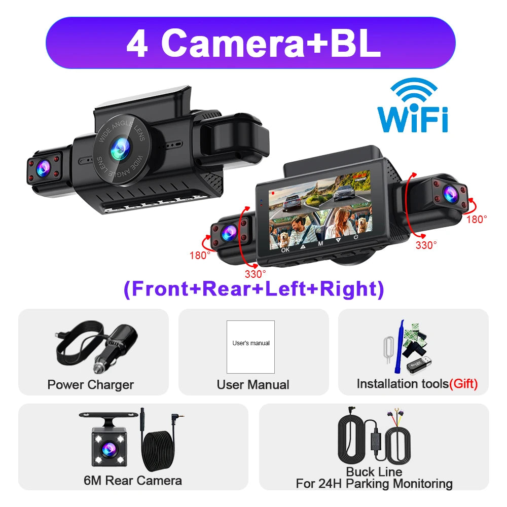  Dashcam for cars 4 Channel Black Box WiFi Driving Camera FHD 1080P Night Vision Loop Recording 24H Parking Mode car accessorie