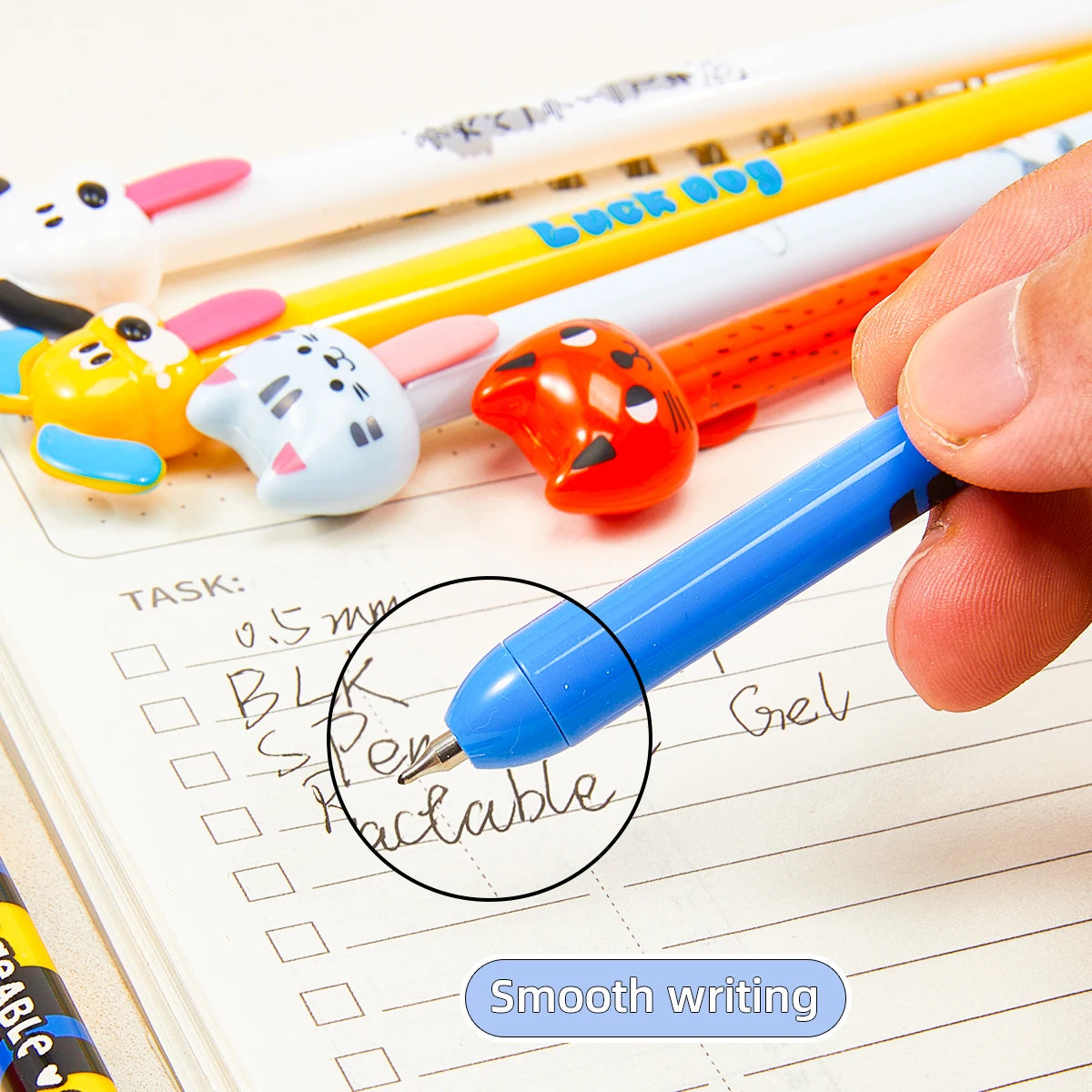 4-Piece Animal Dog-Themed Gel Pen, 0.5mm Fine Tip, Black Ink, Fun Tongue-Over Design.