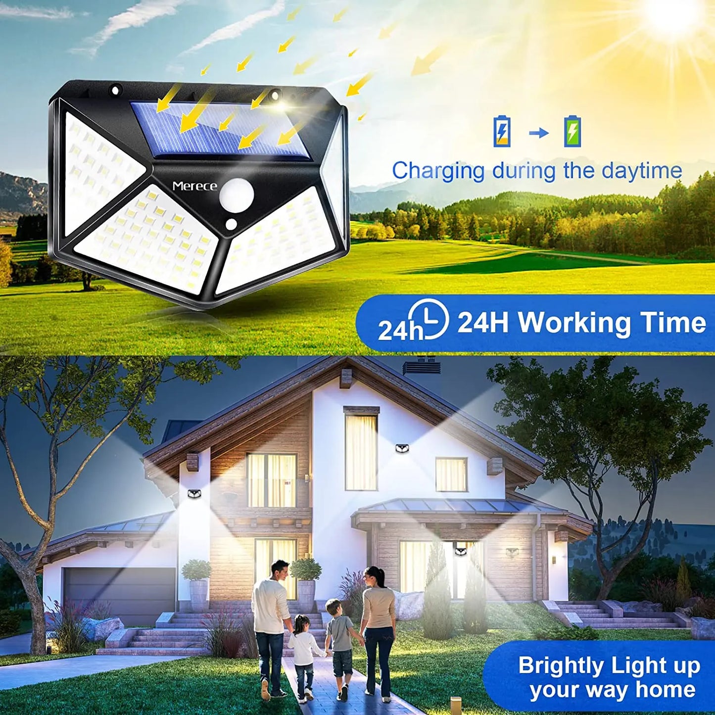 100 LED Outdoor Solar Lamp Outdoor Garden Decoration Solar LED Light Waterproof Sunlight Powered Spotlight with Motion Sensor