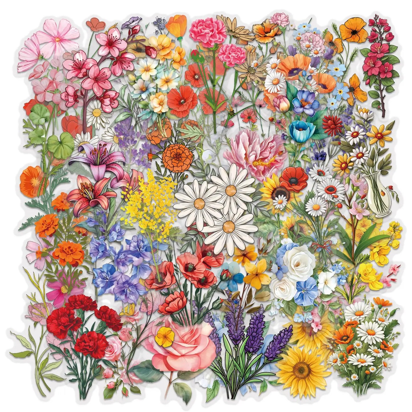 60PCS Transparent Flowers Stickers Graffiti Stickers DIY Diary Phone Case Handmade Scrapbook Aesthetic Stickers
