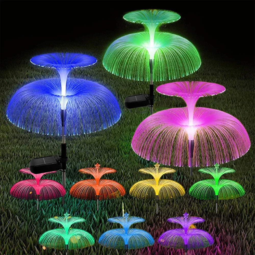 1PC Solar Garden Lights, Waterproof Double-Layer Jellyfish Solar Lights for Outside, 7 Color Changing Solar Jellyfish Lights