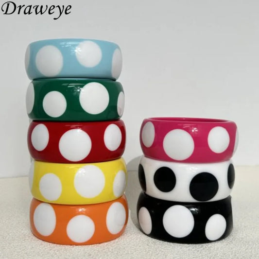 Draweye Colored Resin Bracelets for Women Dot Candy Color Vintage Bangles Jewelry Korean Fashion Cute Geometric Pulseras Mujer