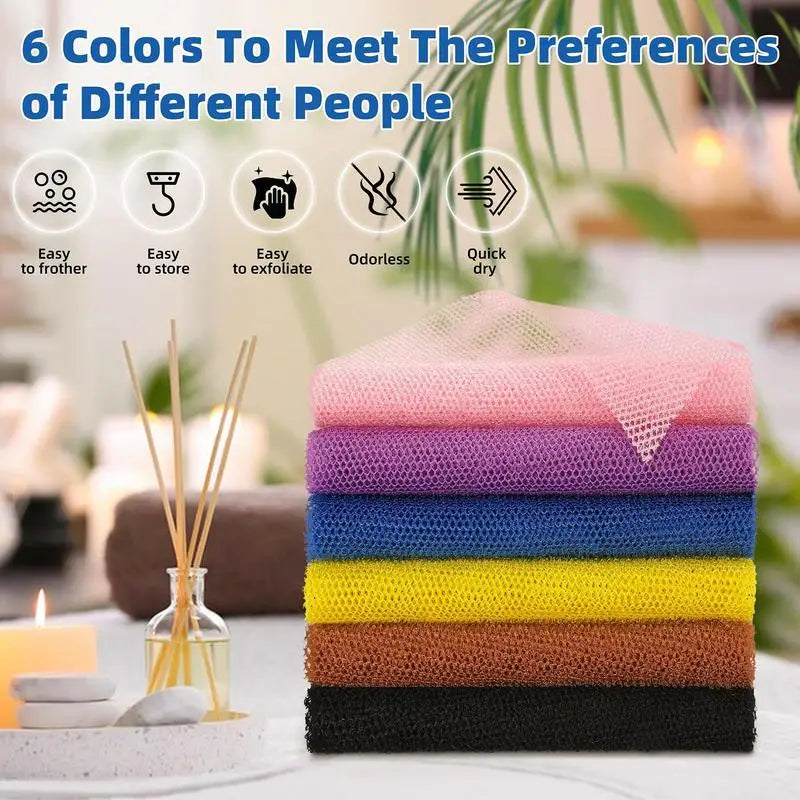 Colorful African Net Cloth Washcloth Body Exfoliator Reusable Bath Sponge Washcloth African Scrubbing Long Net Rag Shower