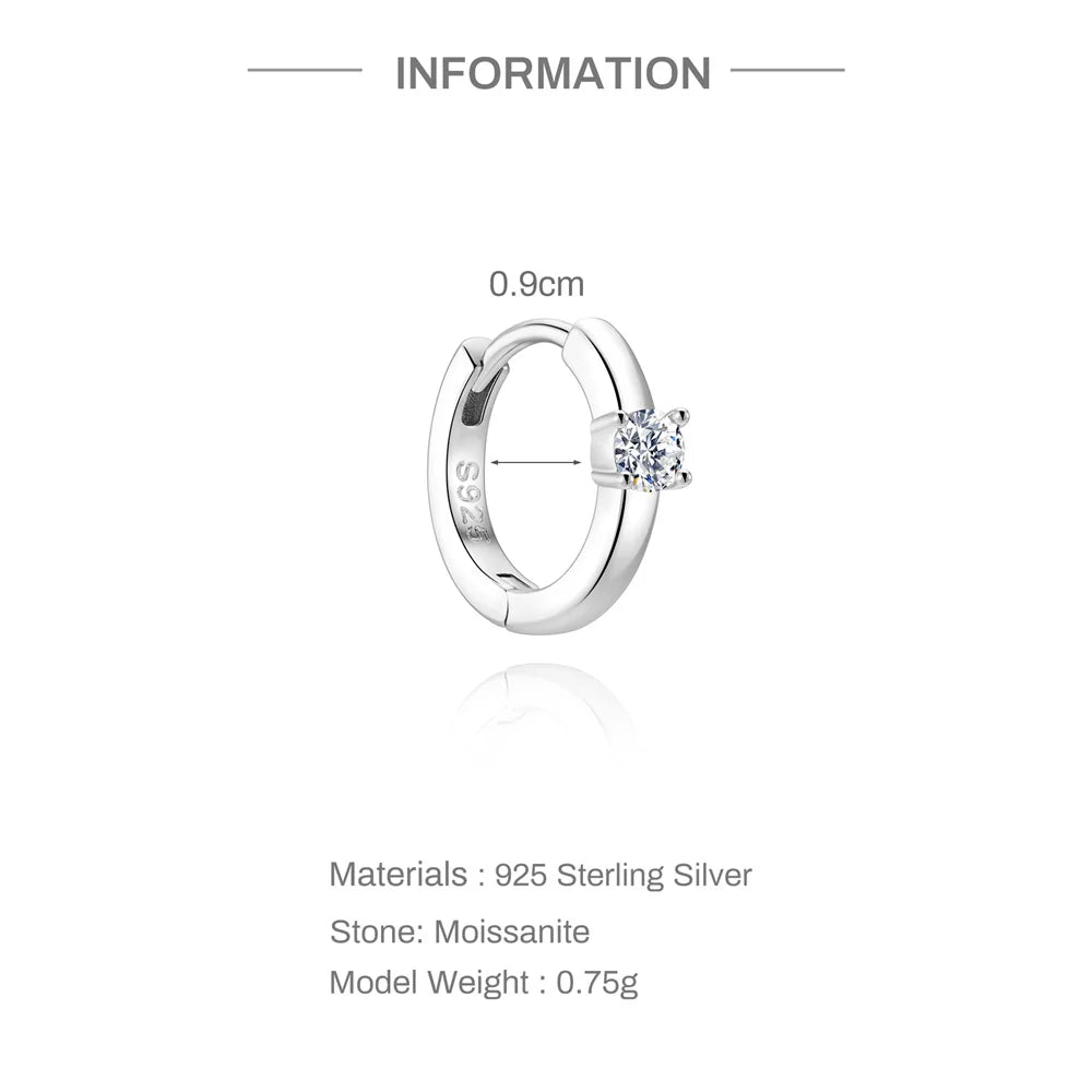 CANNER 1PC Moissanite Spherical Vertical Eight-pointed Star Piercing Earrings 925 Sterling Silver Jewelry Valentine's Day Gift