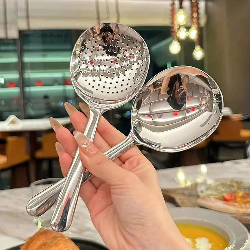 Heavy-Duty Home Kitchen Ladle - Stainless Steel Serving Spoon with Drain Hole,Heat-Resistant Handle -Multipurpose Scoop