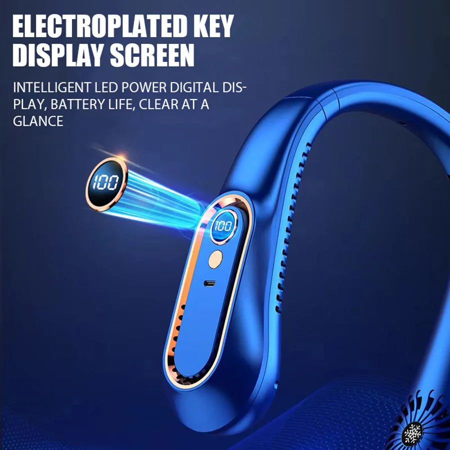 5 Speeds Neck Fan, LED Display, 360° Airflow, Quiet Portable USB Wearable Fan for Travel Office Home