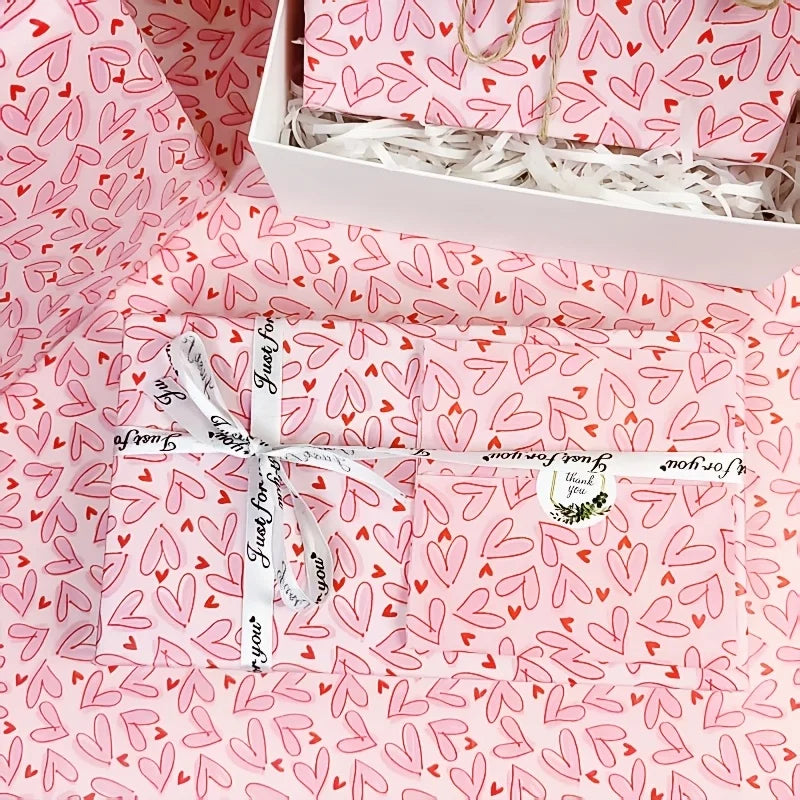 50 Sheets Bright Pink Heart Tissue Wrapping Paper with & heart patterns-Suitable for Bouquet Wrapping,DIY Crafts,Valentine's Day