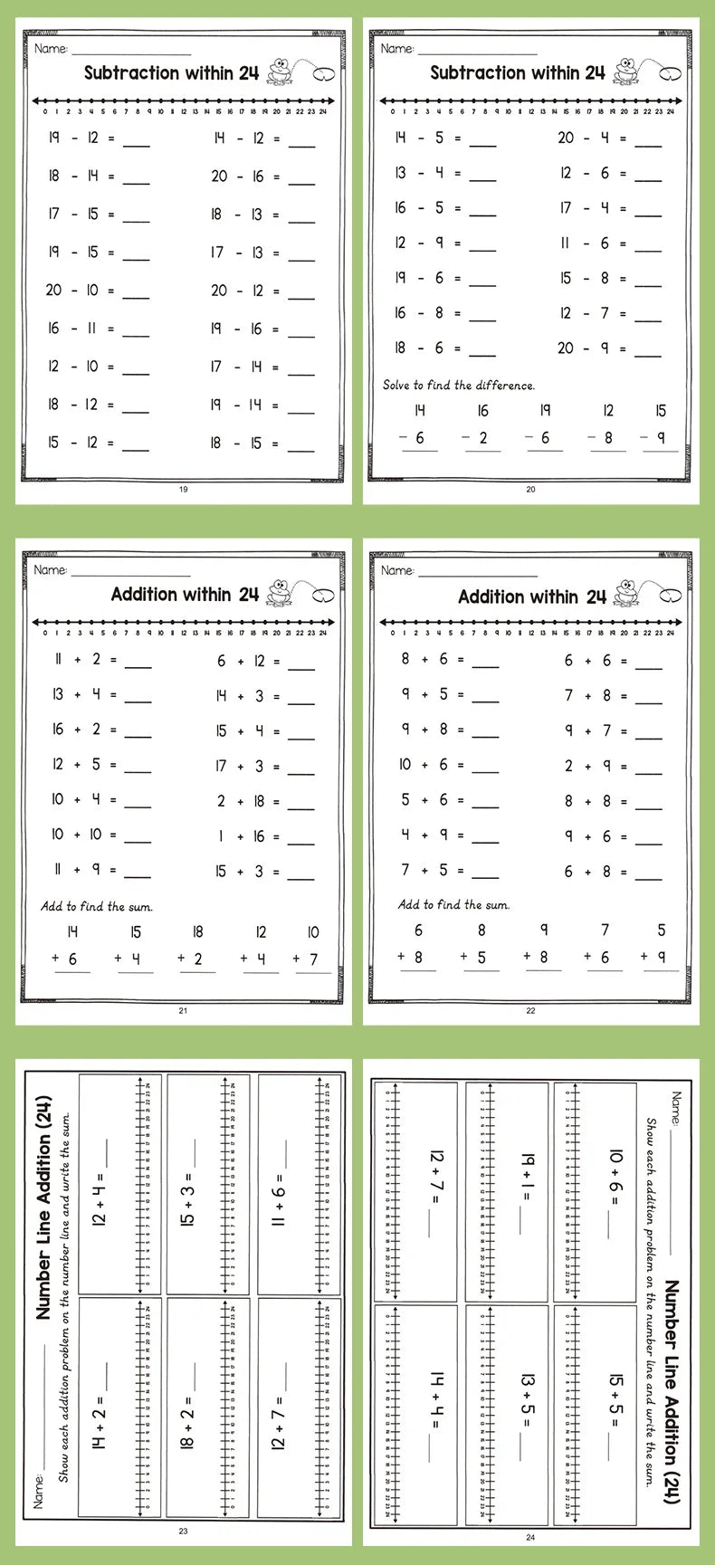 32-Page Interactive Math Learning Workbook with Addition & Subtraction Worksheets, Crossword Puzzles, Colorful Math Activities
