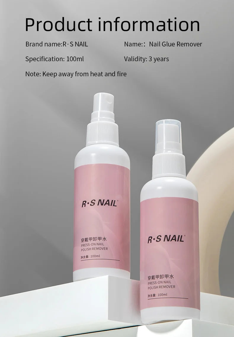 RSNAIL 100ml Nail Glue Remover for Press On Nails Solid Nail Glue Gel On Fake Nail Tips Acrylic Nail Can't Remove Gel Nail Polis