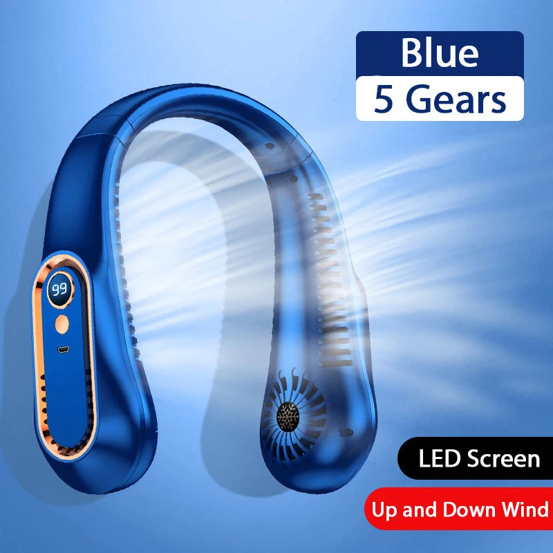 5 Speeds Neck Fan, LED Display, 360° Airflow, Quiet Portable USB Wearable Fan for Travel Office Home