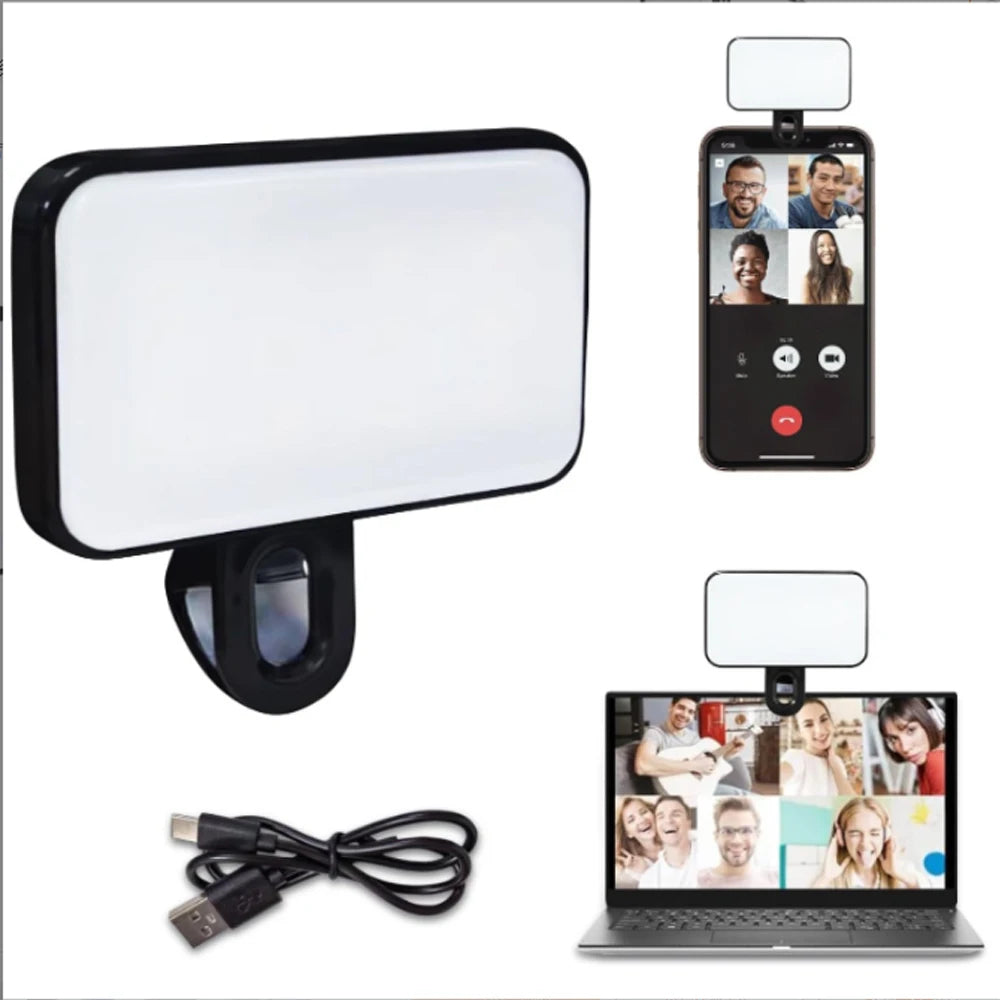 Portable Mini Selfie Fill Light Rechargeable Clip 3 Modes Adjustable Brightness On For Phone Laptop Tablet Meeting Make Up ﻿