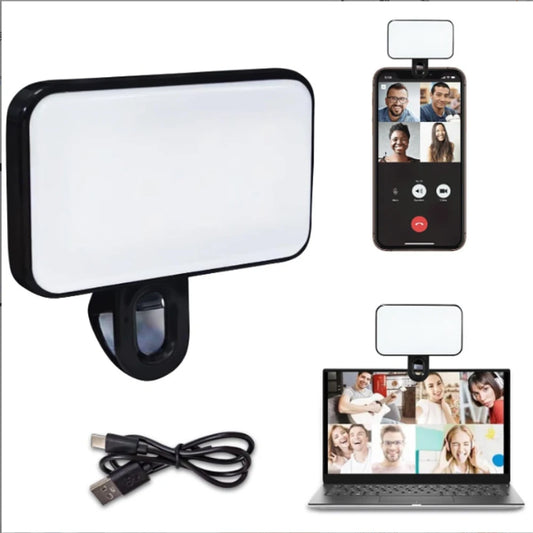Portable Mini Selfie Fill Light Rechargeable Clip 3 Modes Adjustable Brightness On For Phone Laptop Tablet Meeting Make Up ﻿