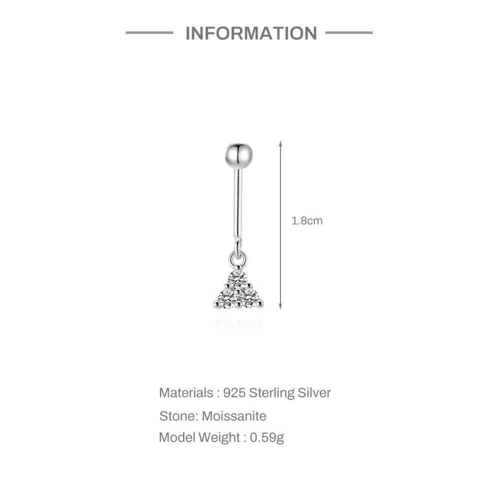 CANNER 1PC Moissanite Spherical Vertical Eight-pointed Star Piercing Earrings 925 Sterling Silver Jewelry Valentine's Day Gift