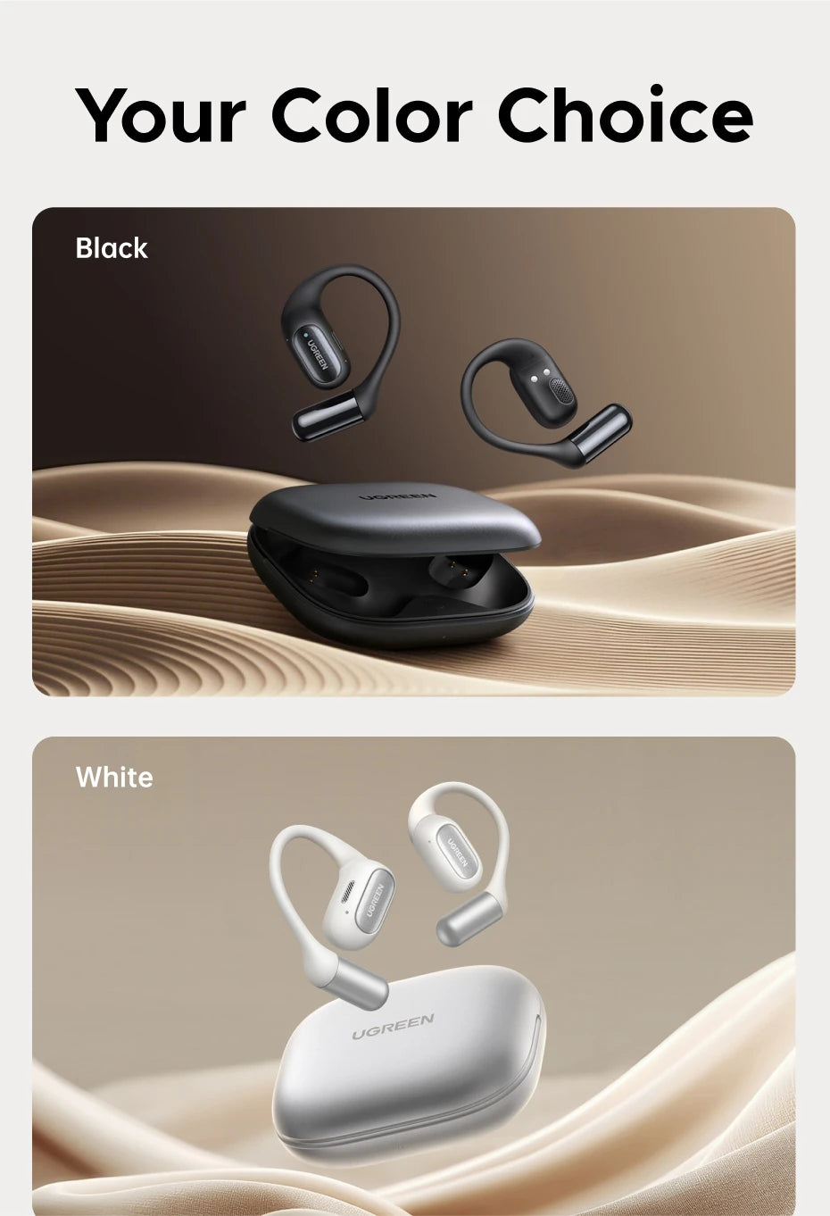 UGREEN FitBuds Open-Ear Headphones Earphones, Ear-hook TWS True-Wireless Bluetooth 6.0 Wireless Earbuds, Spatial Audio, 30H play