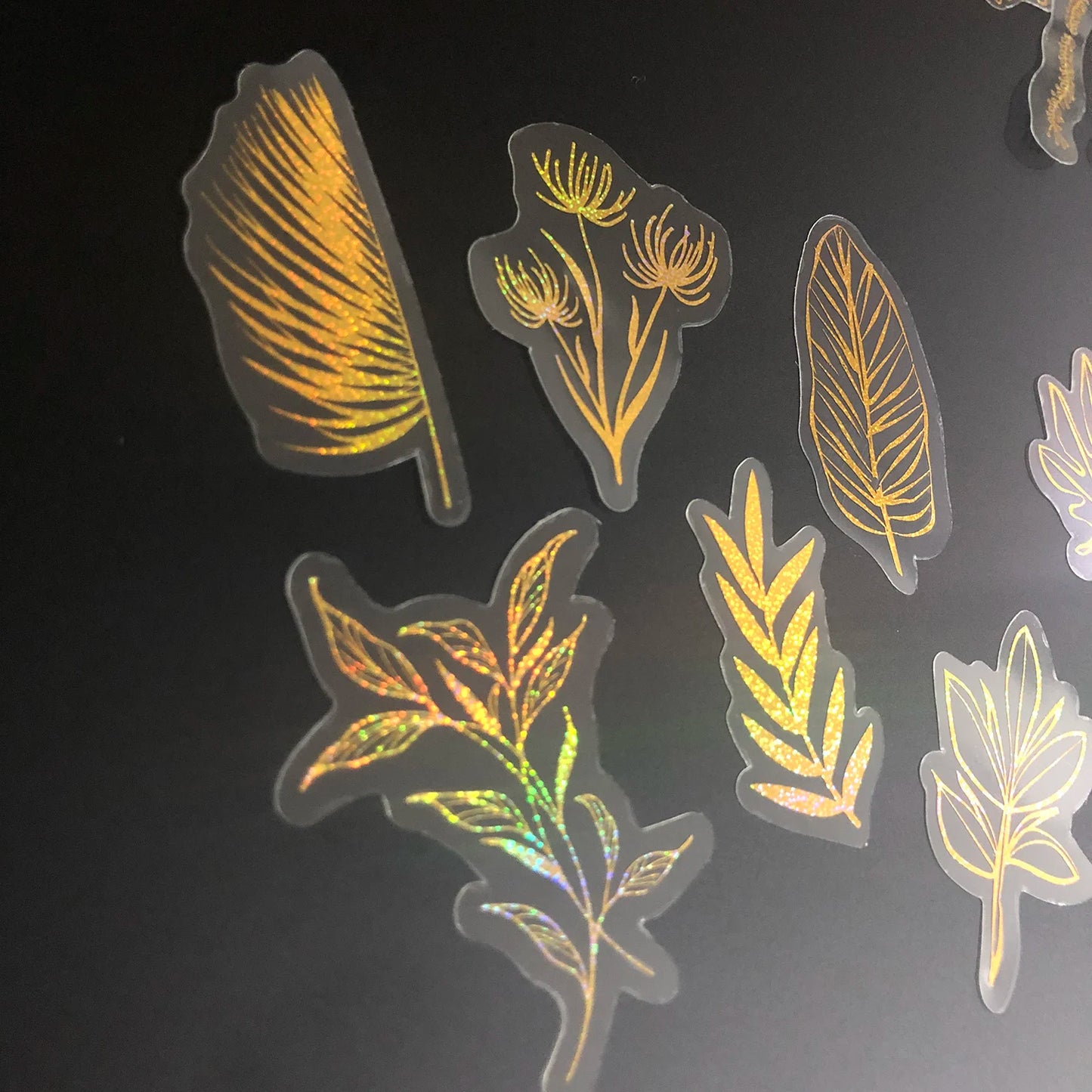 80 Pcs Glitter Gold Stickers Plant Flower,Waterproof Transparent Decorative Decals, PET Adhesive Sticker Label