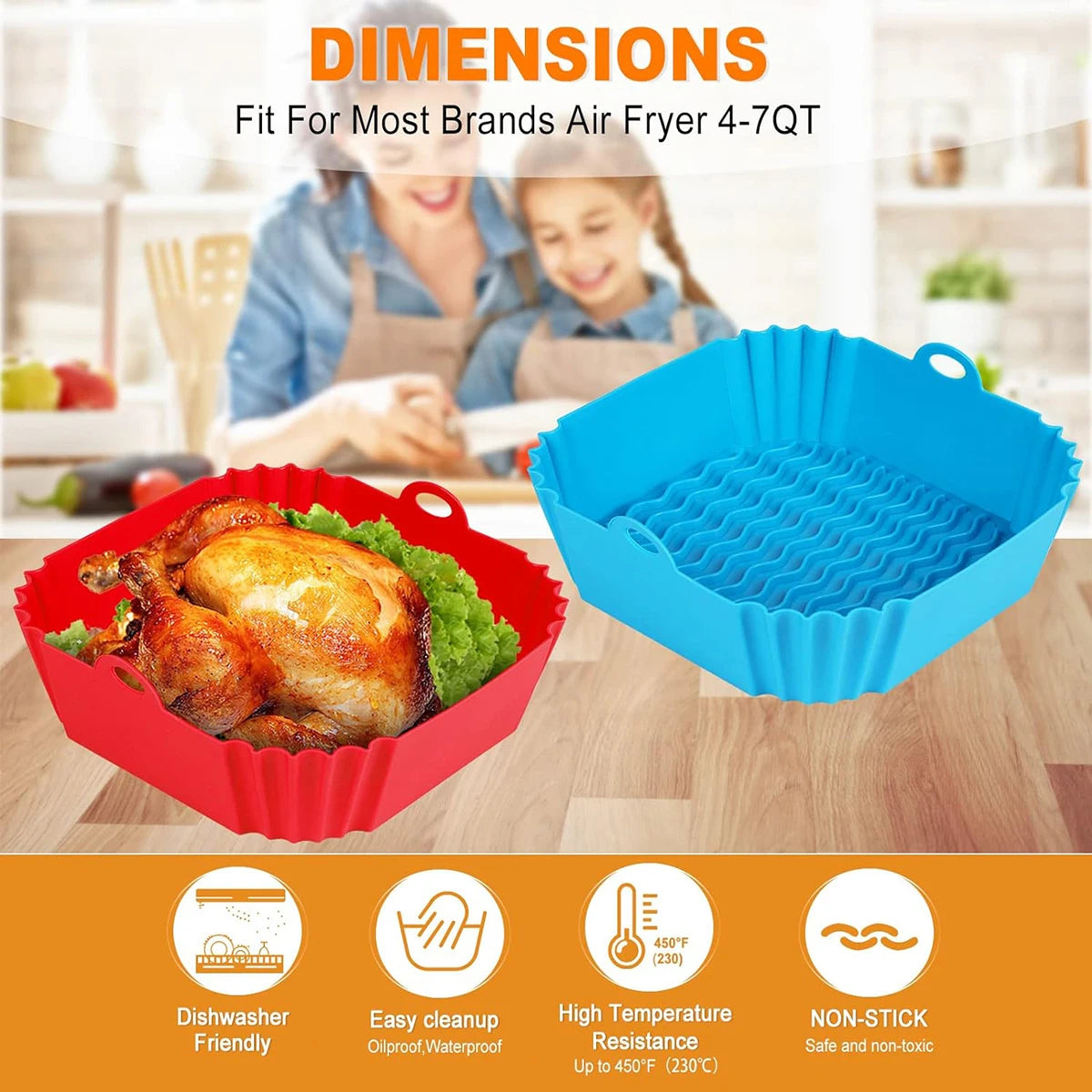 Silicone Air Fryer Liners Pot,Airfryer Basket Cooking Gadgets ,Reusable Baking Tray Non-stick Pizza Pan Oven Kitchen Accessories