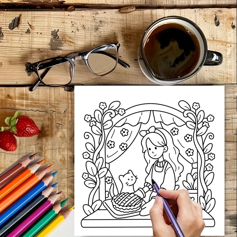 28 Pages Cozy Girls's Life Coloring Book for Adult | Colouring Book for Stress Relief, Birthday Day Gift, Back to School Supplie