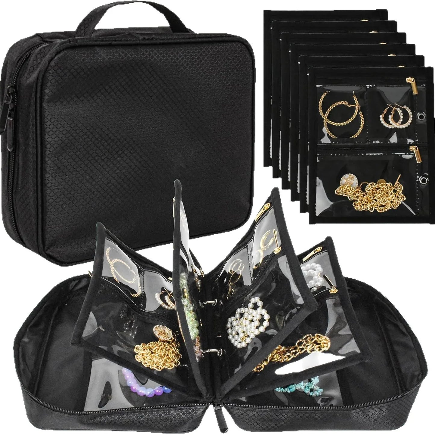 Travel Jewelry Organizer Case,Jewelry Bags Jewelry Storage Book Binder with Clear Zipper Velvet Pouch for Traveling,Earrings