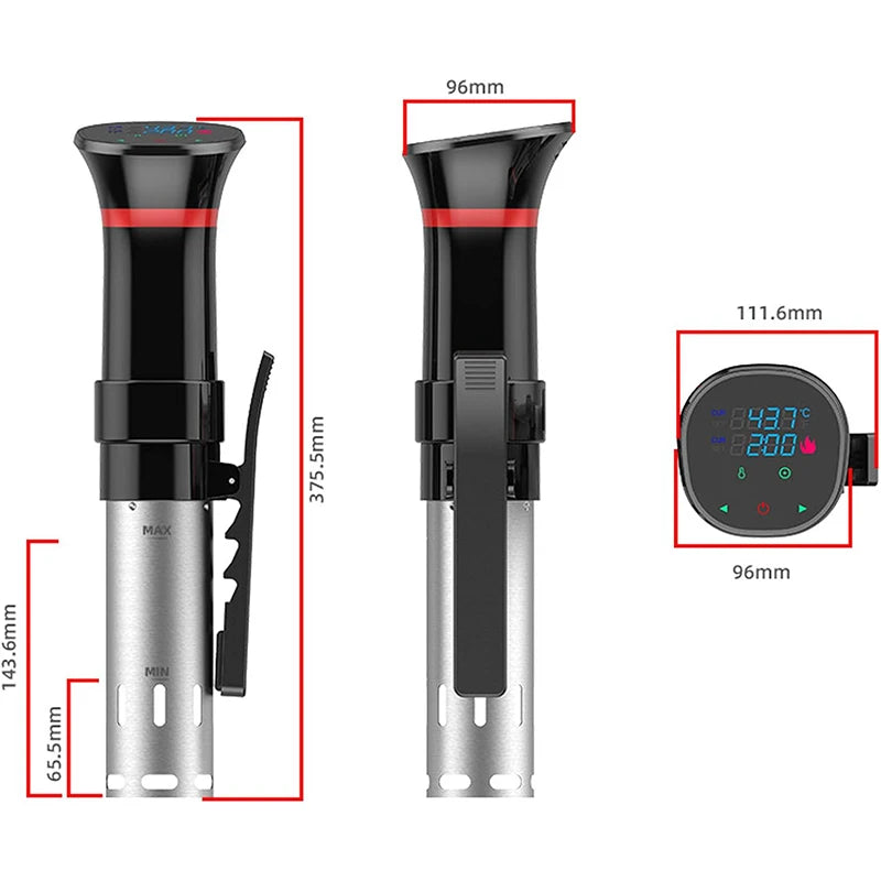 1800W Vacuum Sous Vide Cooker LCD Touch Immersion Circulator Accurate Cooking  IPX7 Waterproof Slow Cooker with Digital Display