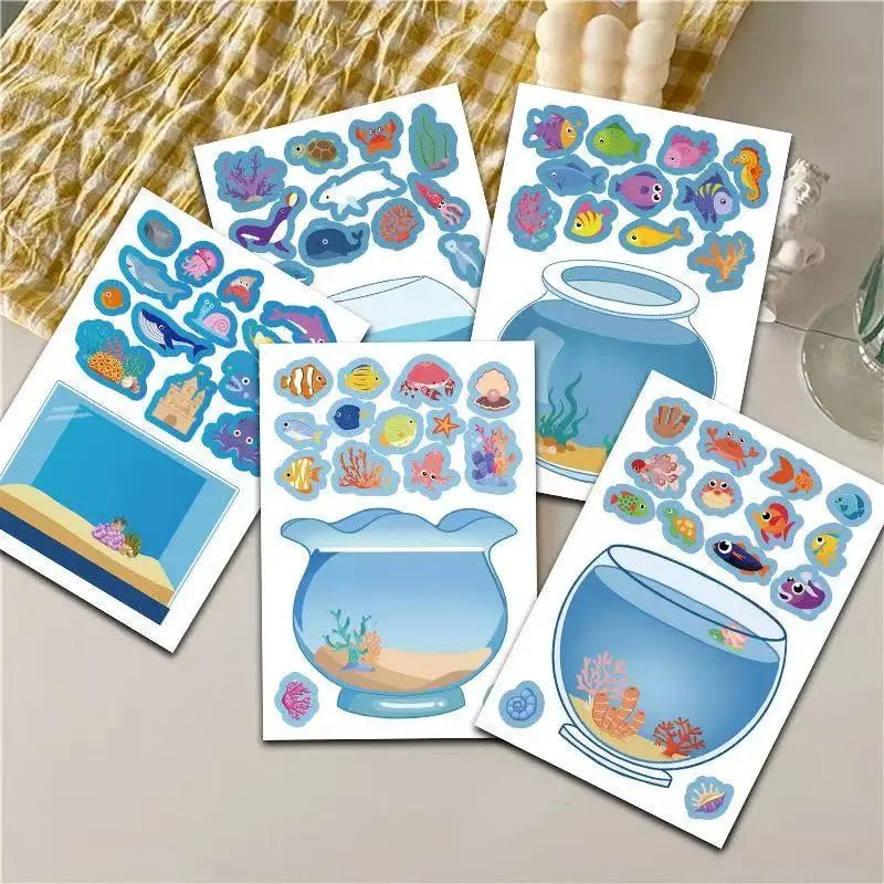 8PCS Lucky Fish Tank Puzzle Sticker Handmade DIY Notebook Desktop Creative Decoration Waterproof
