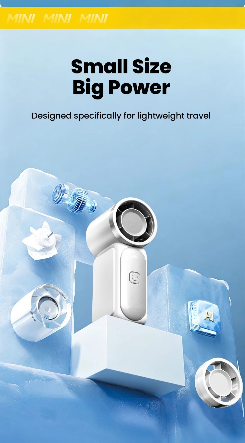 Portable Handheld Mini Fan 5 Speed Adjust Type c Rechargeable Fan Digital Display Desktop Fan Outdoor