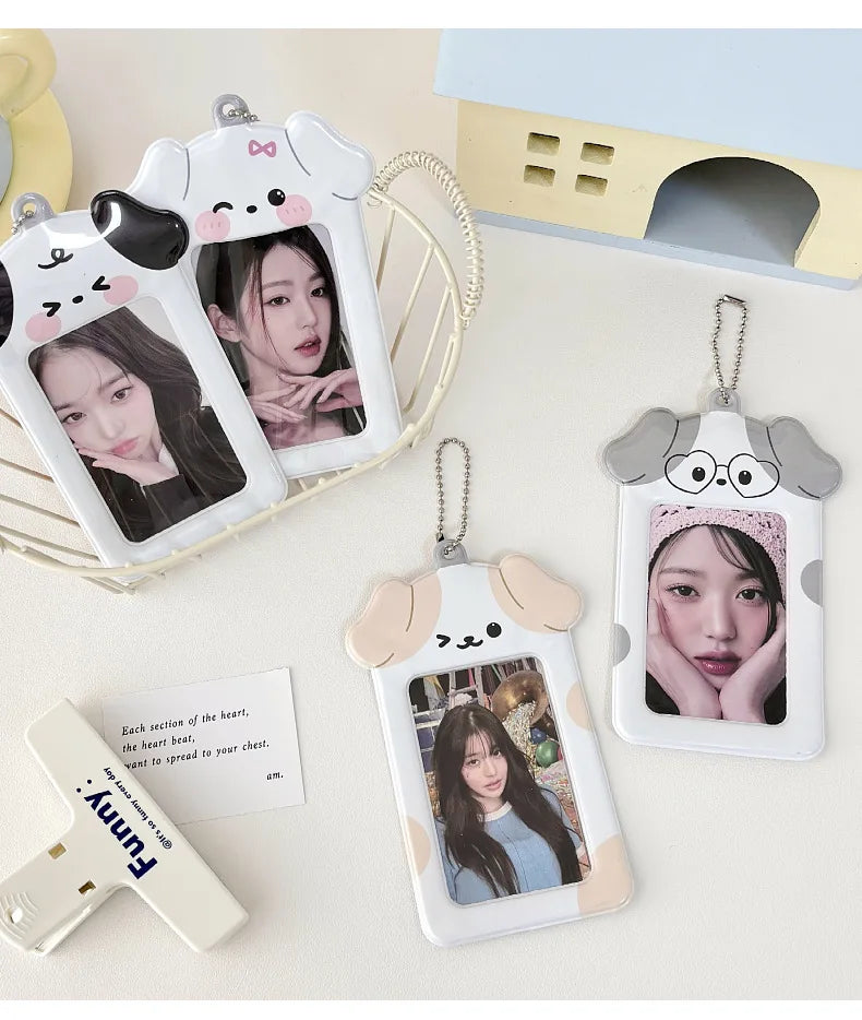 Ins Style Cartoon Puppy Photocard Holder with Keychains Cute 3inch Cards Protect Sleeves for Students