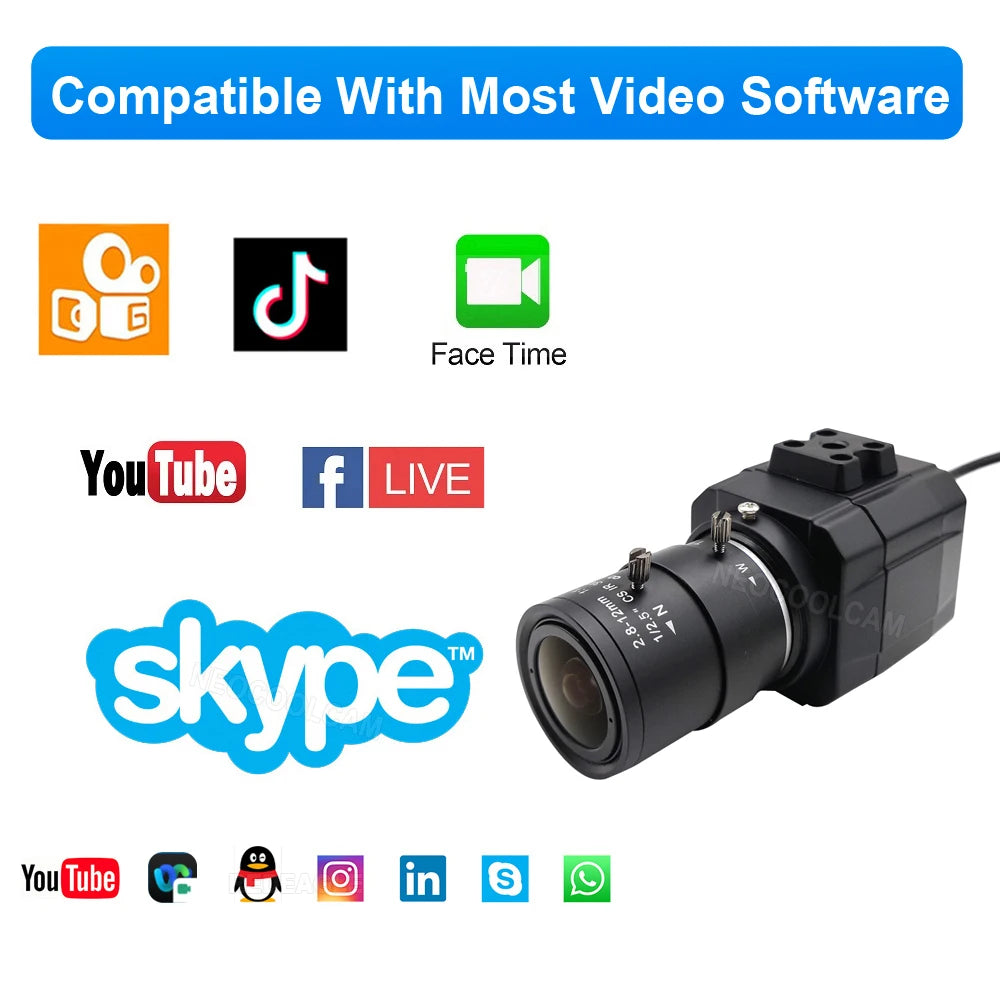 Full HD 4K 8MP 30fps USB Mini Metal Box Webcam UVC OTG PC 2K 4MP 5-50mm Varifocal Lens Usb Video Camera For Live Teaching