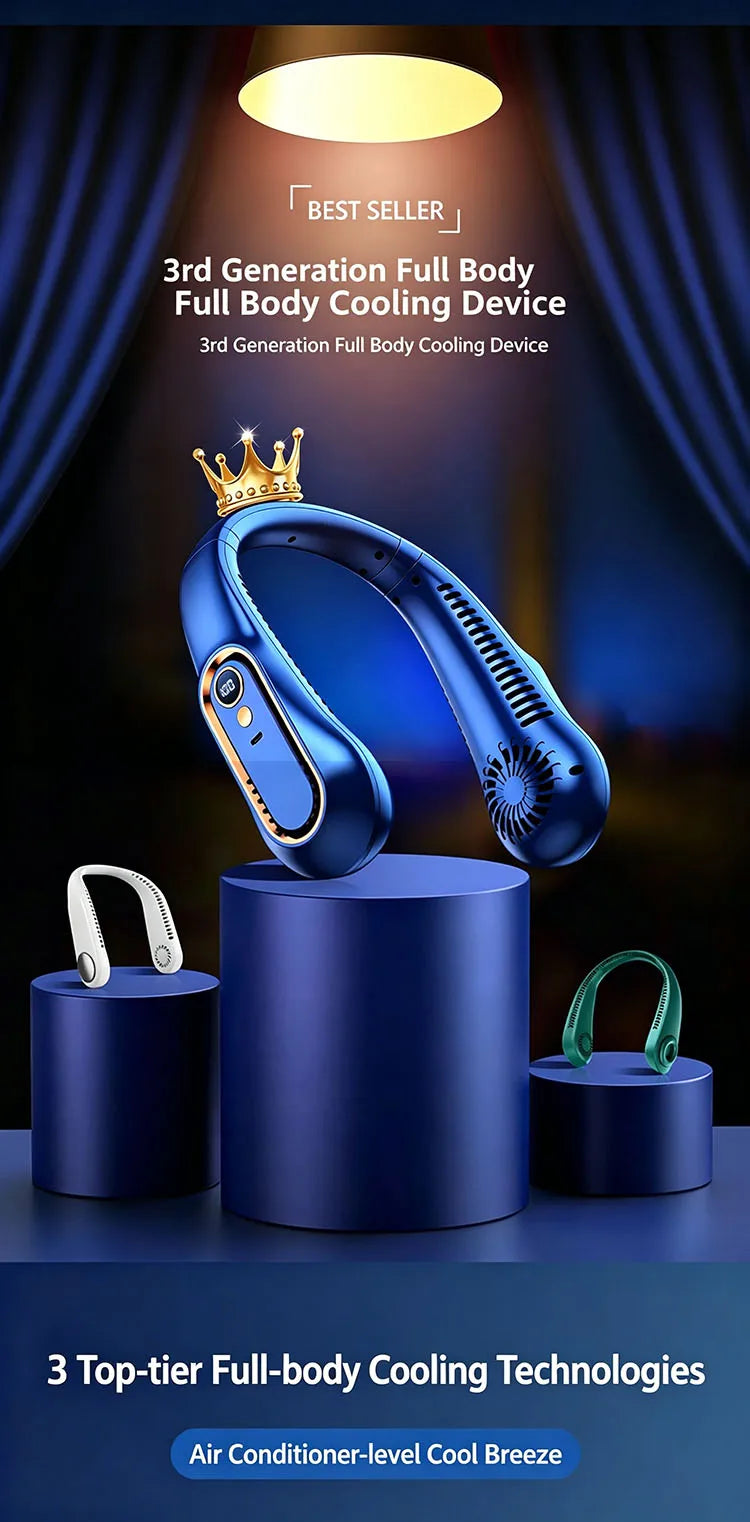 5 Speeds Neck Fan, LED Display, 360° Airflow, Quiet Portable USB Wearable Fan for Travel Office Home