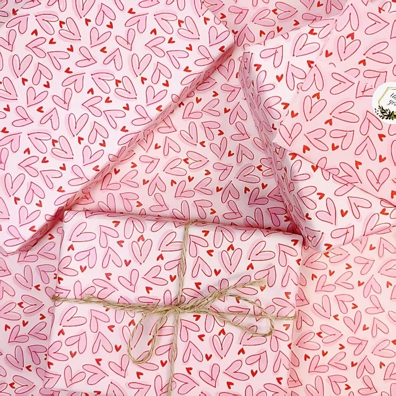 50 Sheets Bright Pink Heart Tissue Wrapping Paper with & heart patterns-Suitable for Bouquet Wrapping,DIY Crafts,Valentine's Day