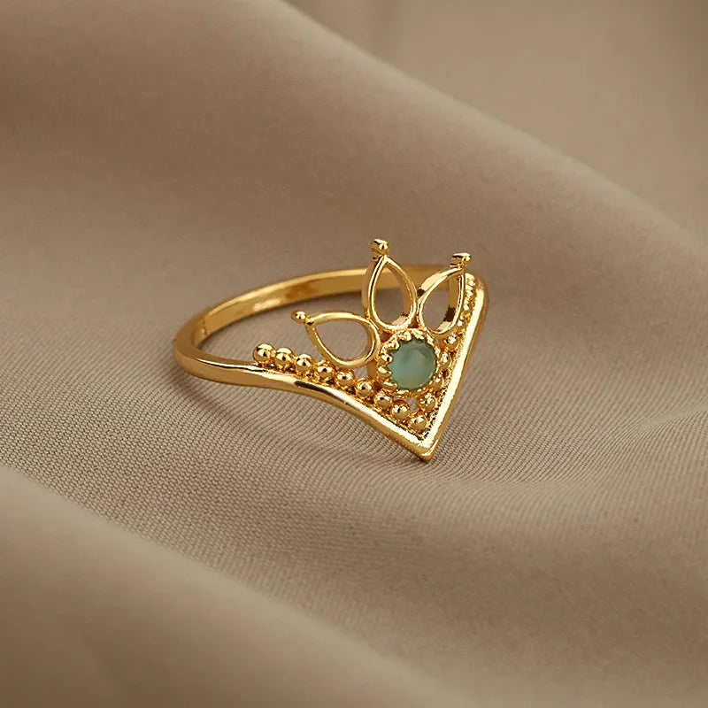 Trend Opal Finger Rings For Women Stainless Steel Adjustable Couple Geometric Open Ring Handmade Aesthetic Jewelry Gift Anillos