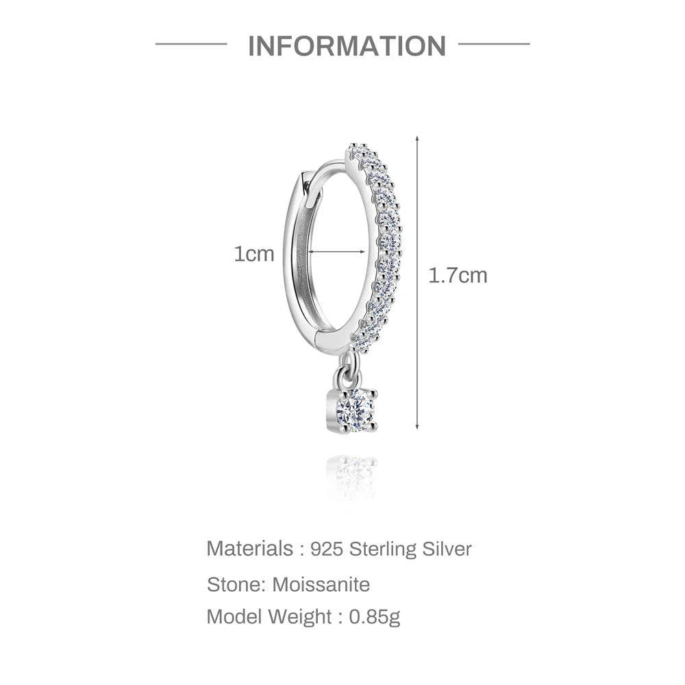 CANNER 1PC Moissanite Spherical Vertical Eight-pointed Star Piercing Earrings 925 Sterling Silver Jewelry Valentine's Day Gift