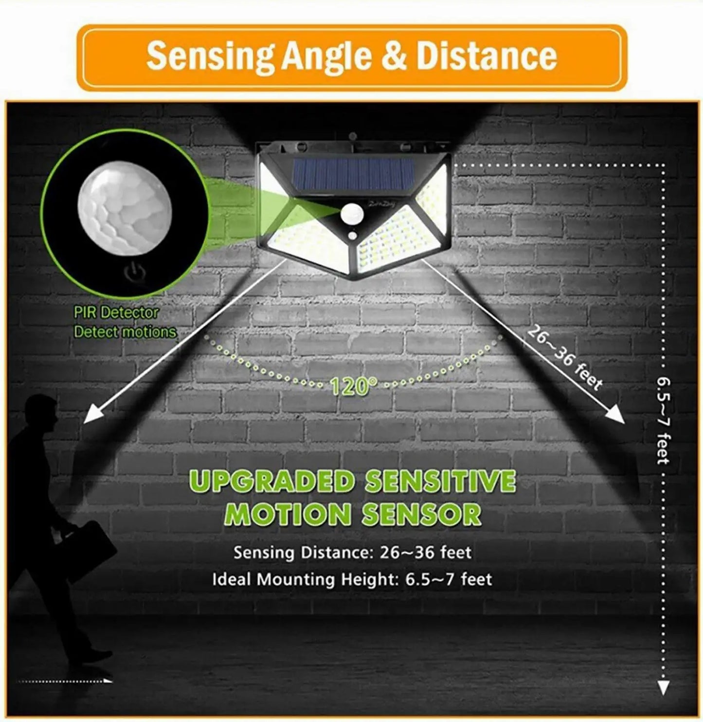 100 LED Outdoor Solar Lamp Outdoor Garden Decoration Solar LED Light Waterproof Sunlight Powered Spotlight with Motion Sensor