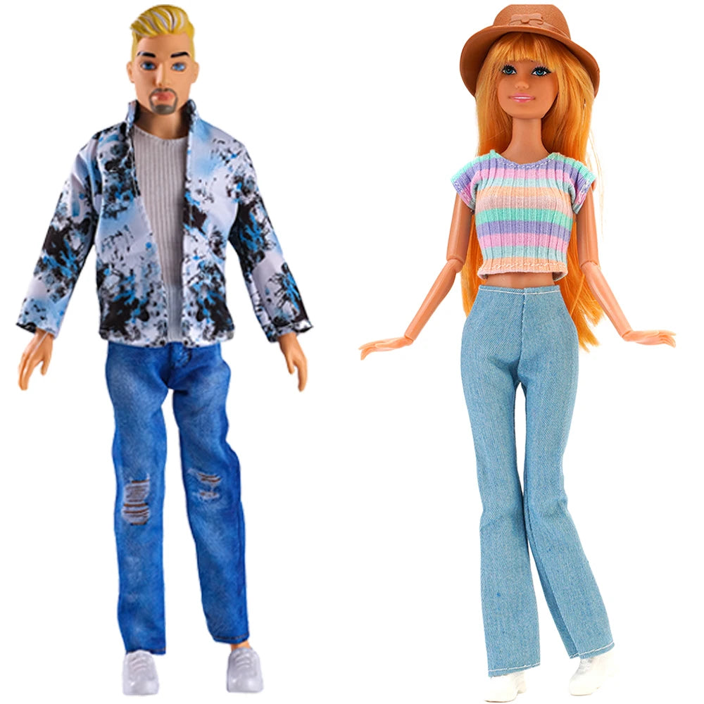 NK 2 Set 30CM Doll Mixed Male Girl Doll Clothes Fashion Doll Dress 11.5 inch Doll Clothes For 1/6 Dolls Accessories Gift Toy J J