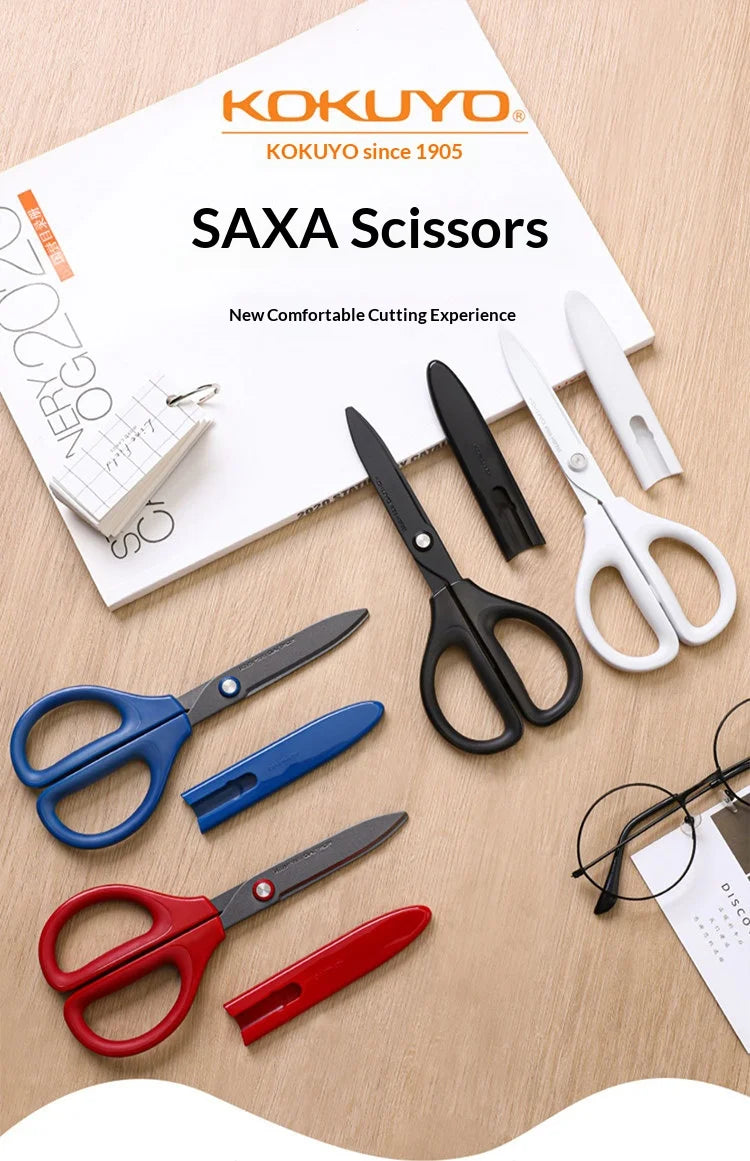 Japan KOKUYO SAXA Safety Scissors,Portable Titanium Coated Non-stick Blunt Tip Multi-Purpose Scissors for Home,Kids Craft&Office