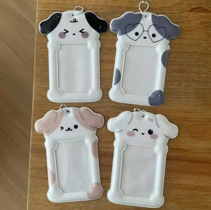 Ins Style Cartoon Puppy Photocard Holder with Keychains Cute 3inch Cards Protect Sleeves for Students
