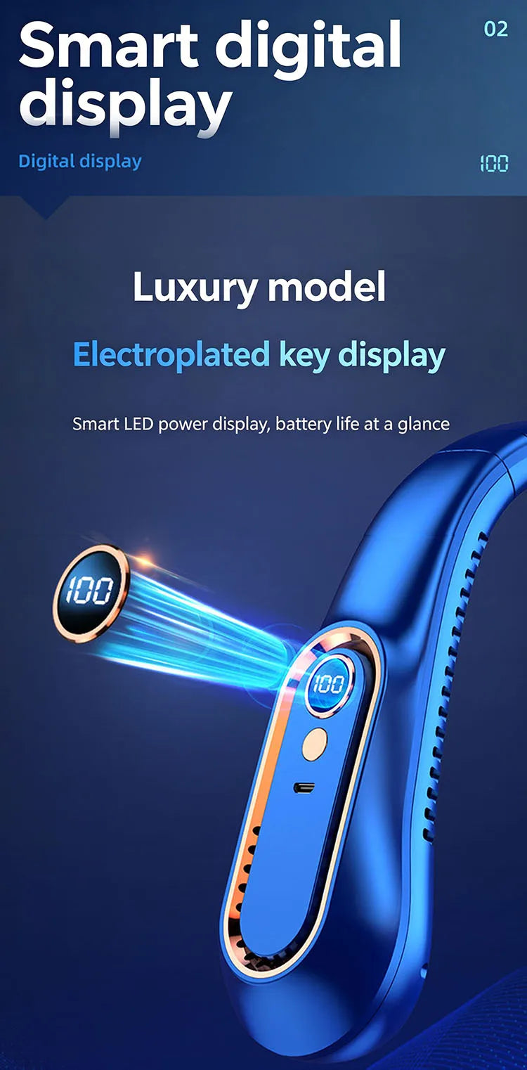 5 Speeds Neck Fan, LED Display, 360° Airflow, Quiet Portable USB Wearable Fan for Travel Office Home