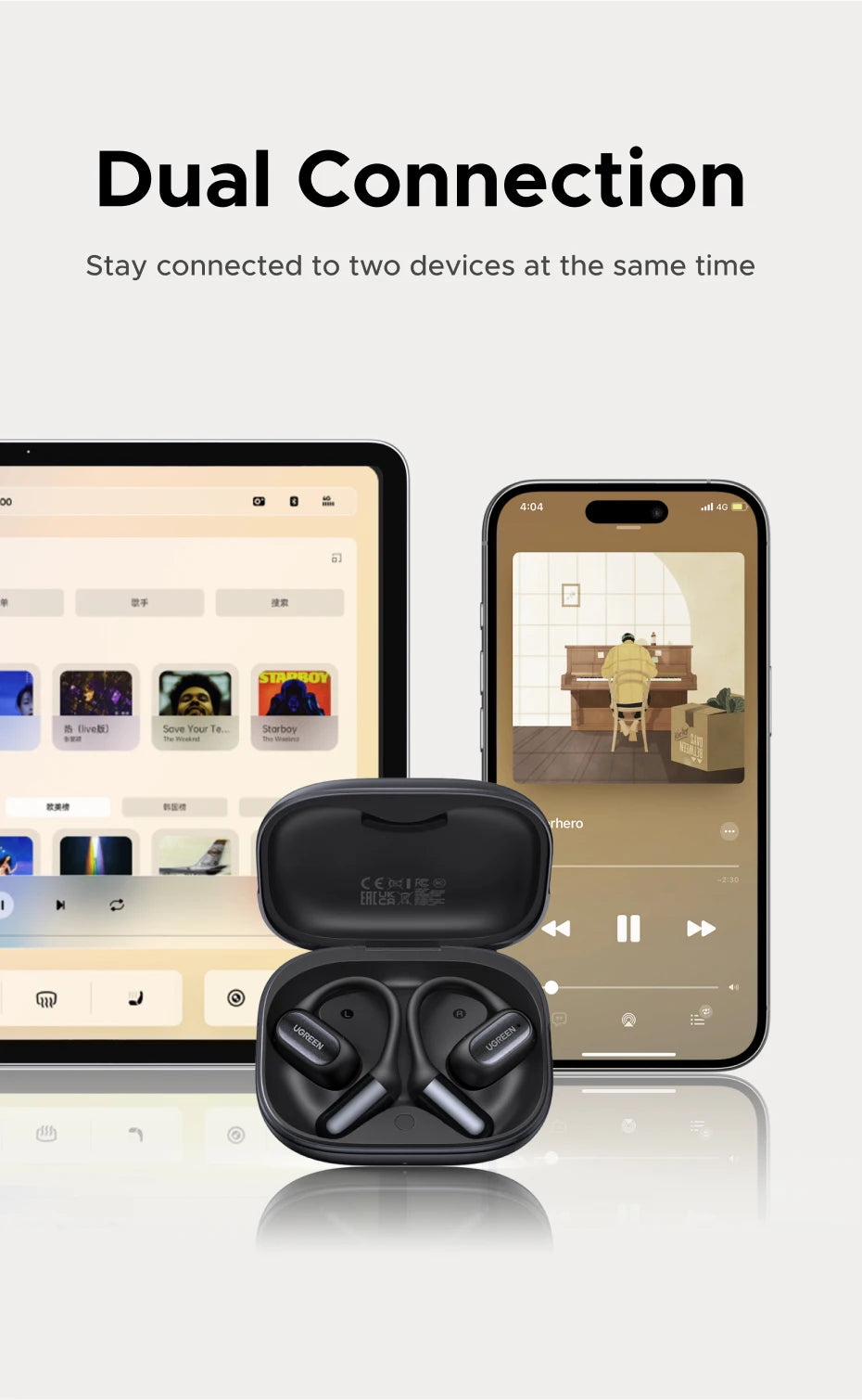 UGREEN FitBuds Open-Ear Headphones Earphones, Ear-hook TWS True-Wireless Bluetooth 6.0 Wireless Earbuds, Spatial Audio, 30H play