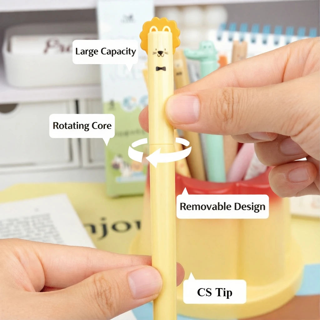 4Pcs Zoo Animal Theme Erasable Pens Blue Ink Gen Pen Quick-dry Smooth Writing Pen with Built-in Eraser Back-to-School Supplies