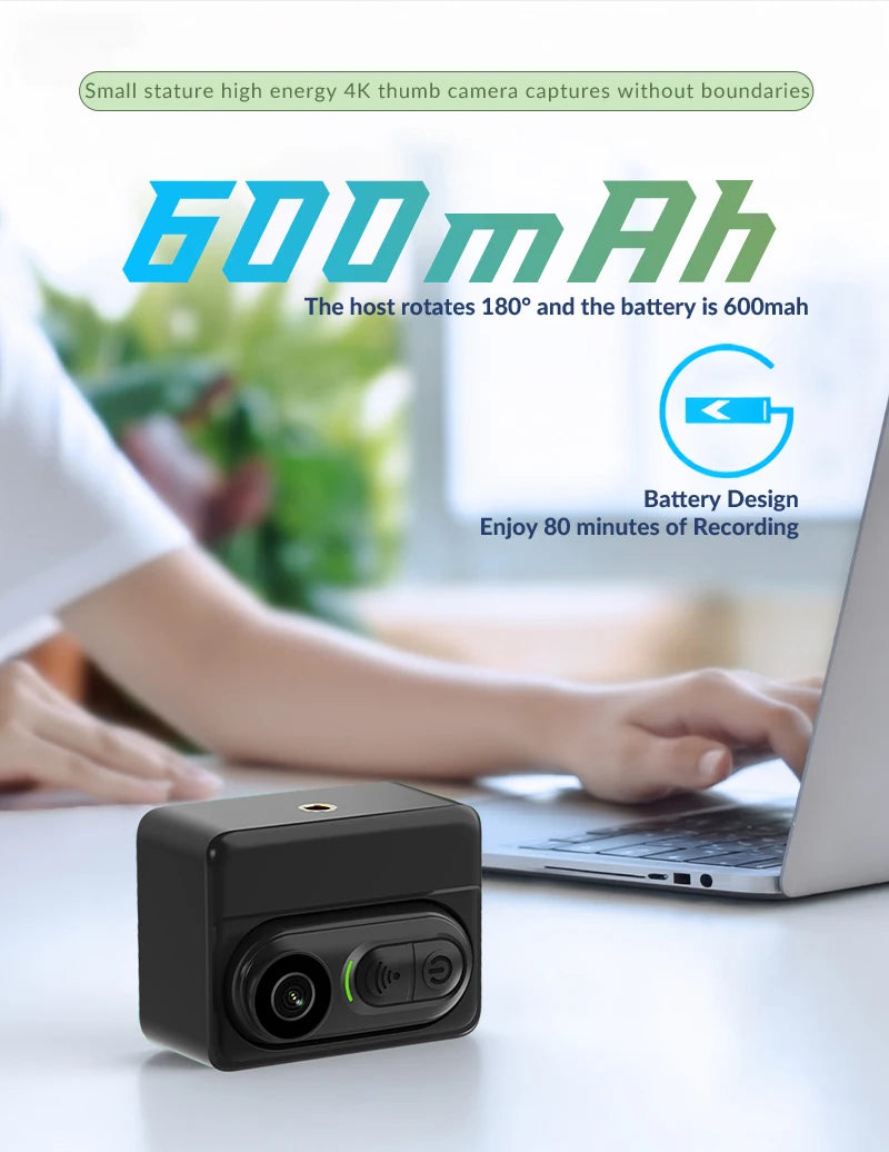 Compact Waterproof 4K Mini Body Camera 6-Axis Stabilized Thumb Cam for Outdoor Sports & Travel Recording