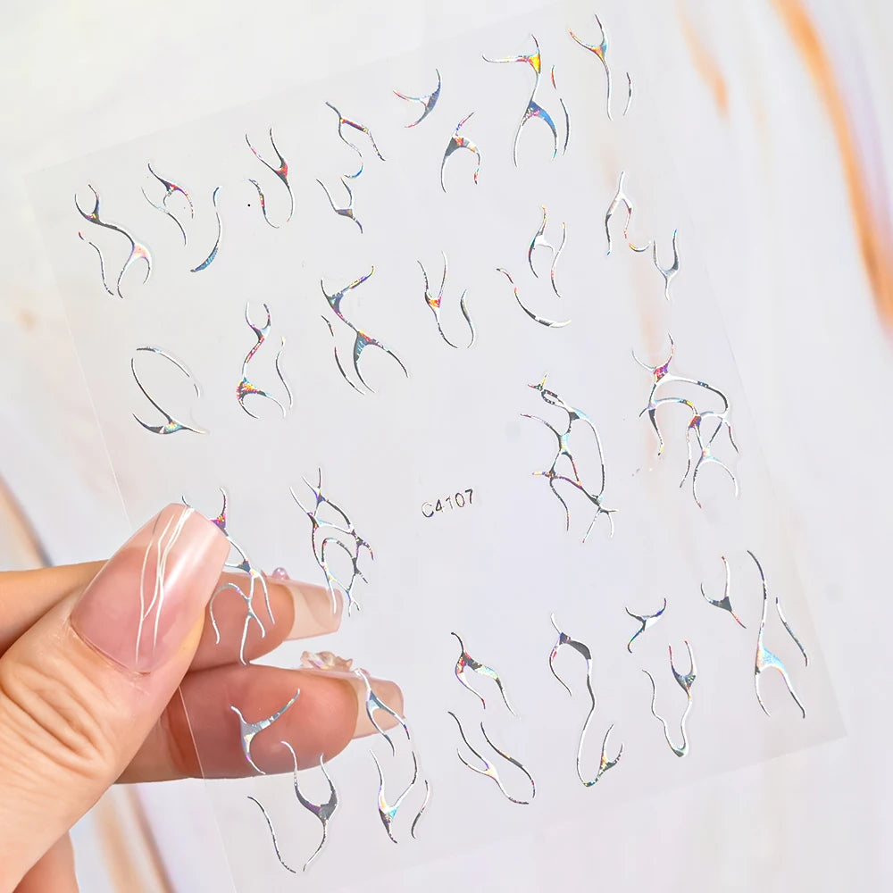 5D Gold Marble Texture Bronzing Nail Art Sticker 5 Colors Irregular Marble Pattern Nail Decals Simple Line Design Nail Accessori