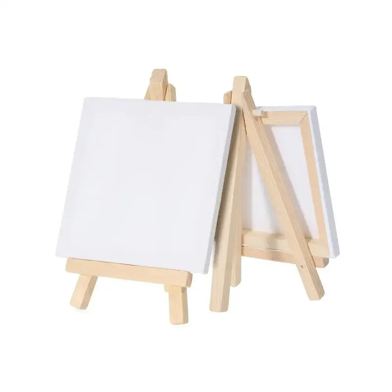 12pcs Artists 5 Inch Mini Easel +3 Inch X3 Inch Mini Canvas Set Painting Kids Craft DIY Drawing Small Table Easel for School