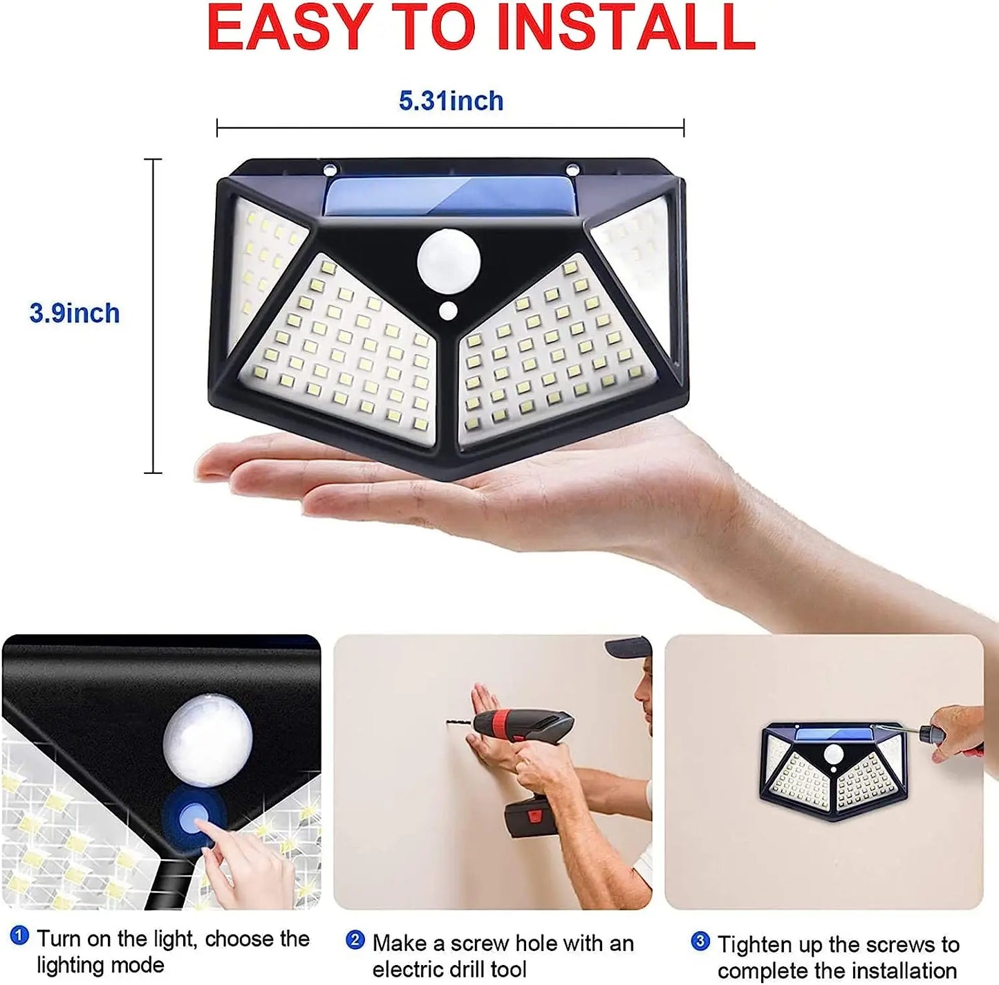 100 LED Outdoor Solar Lamp Outdoor Garden Decoration Solar LED Light Waterproof Sunlight Powered Spotlight with Motion Sensor