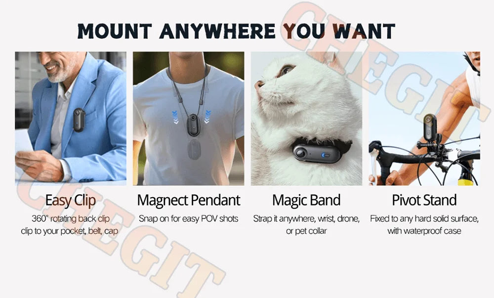 4K FHD POV Collar Cam Small Sports Camera Magnetic Necklace Pets Camcorder Mini Wireless WiFi H88 Bodycam Recording Vlog Selfie