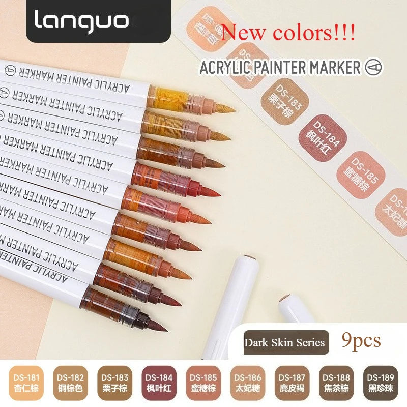 9colors/Set Acrylic Paint Pens Brush Marker Pen for Rock Painting,Ceramic,Glass,Wood,Canvas,Diy Art Supplies Drawing Stationary