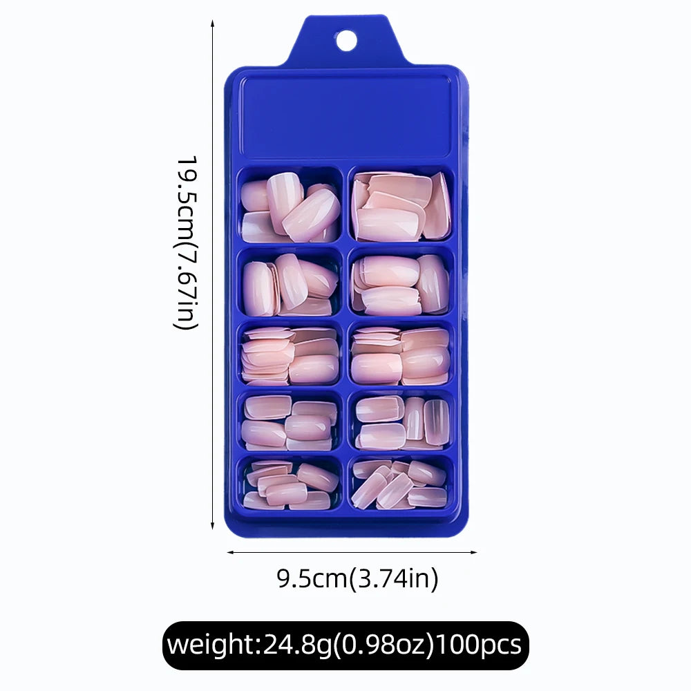 100Pcs Light Pink Press on Nails Short Medium Square Wearable Fake Nails Tips 10 sizes Full Cover False Nails Finger Decoration