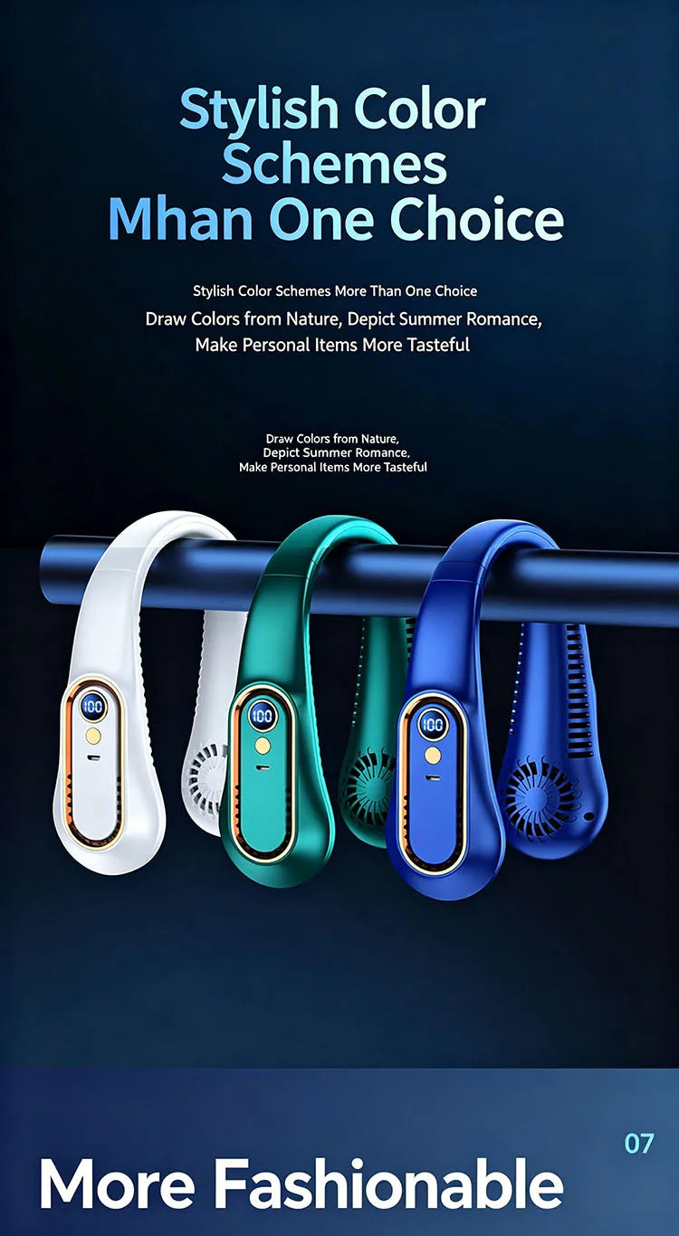 5 Speeds Neck Fan, LED Display, 360° Airflow, Quiet Portable USB Wearable Fan for Travel Office Home