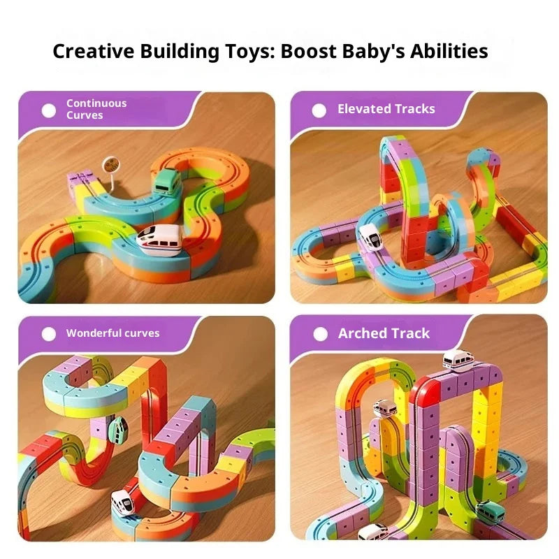 Electric Magnetic Track Set with Anti-Gravity Vehicles - 100+ Pieces STEM Building Toys, Creative DIY Railway for Kids Gift Toy