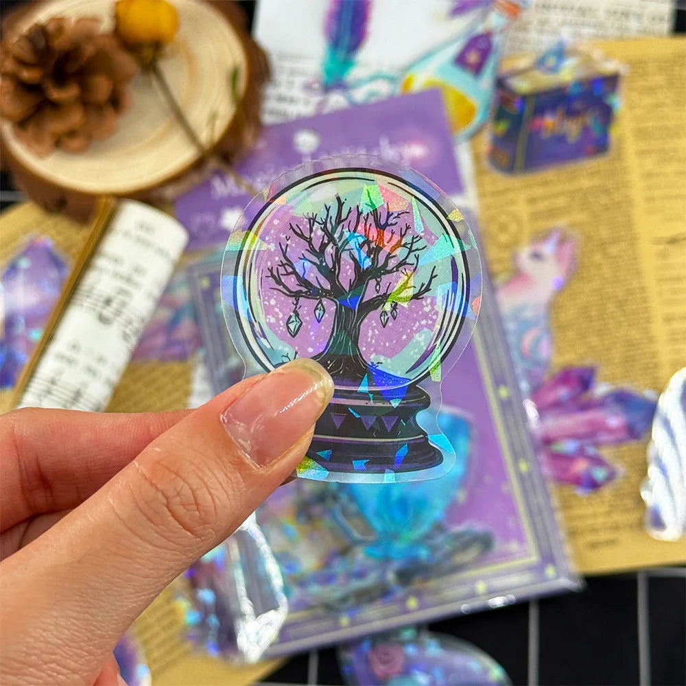 50Pcs Transparent PET Magic Witch Sparkling Film Sticker Pack Waterproof Transparent PET Hand Account Decor Guitar Notebook
