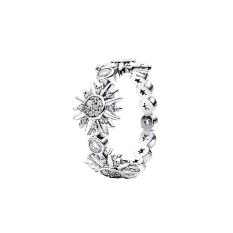 Hot Sale 925 Sterling Silver Red Pink Blue Green Heart Stone Snowflake Daisy Ring Trinkets Rings Wedding Fashion  Jewelry Women